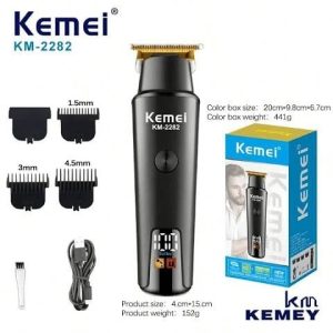 Kemei KM-2282 Hair Clipper & Beard Trimmer for Men – 1200mAh Battery, LCD Display, Type-C Charging